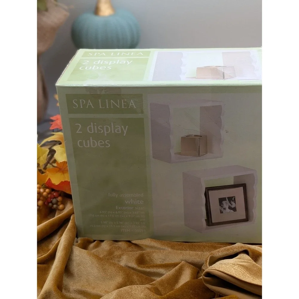 Y2K Vintage Spa Linea White Wood Wall Display Cubes Shelves Set of 2 Sealed NIB